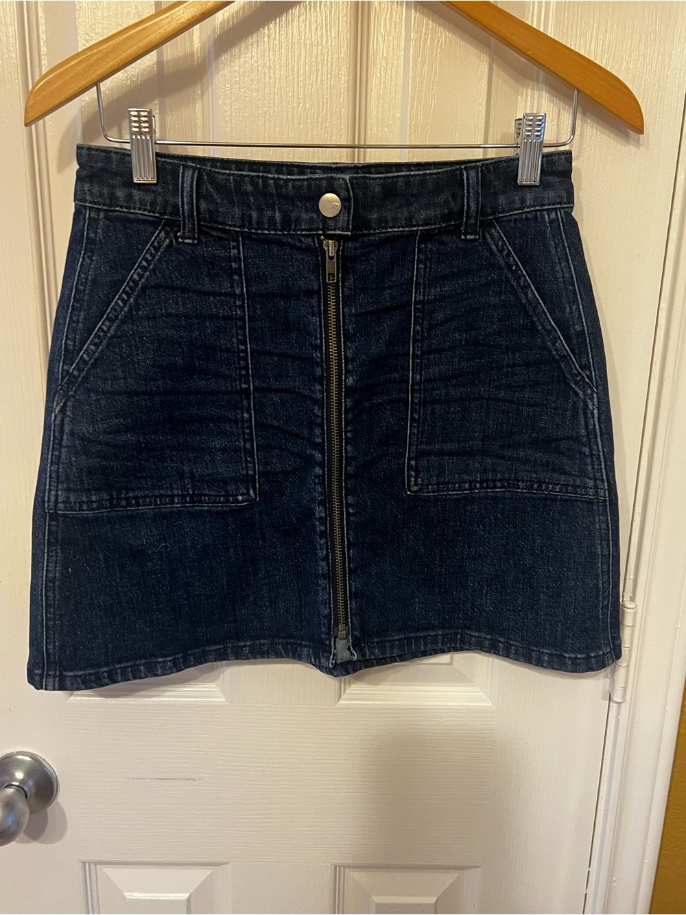 Madewell Zip-Front Dark Denim A-Line Mini Skirt | Size 26 ✨